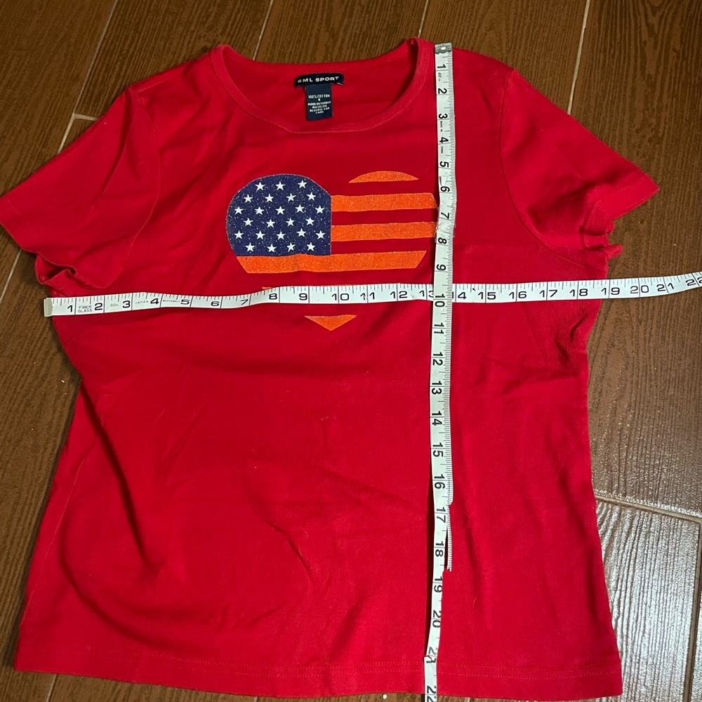 SML Sport red Stars Stripes heart tshirt cotton size small glitter graphic tee - Picture 7 of 12
